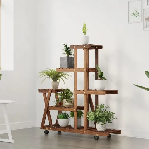 Stalak za cvijeće s kotačima 95x25x101 cm od masivne jelovine - Smeđa 25 x 95 x 101 cm Cijena