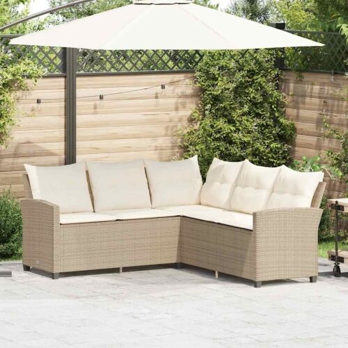 L-oblikovani kauč s jastucima bež poli ratan - Bež Krem bijela l-shaped sofa 1 Cijena
