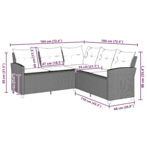 L-oblikovani kauč s jastucima bež poli ratan - Bež Krem bijela l-shaped sofa 1 Cijena
