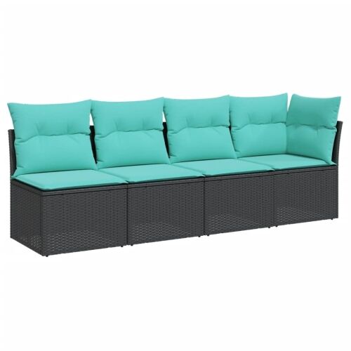 Vrtna sofa s jastucima za 4 osobe, crna, poliratan - Crna 1 kutna + 3x srednja Crna Cijena