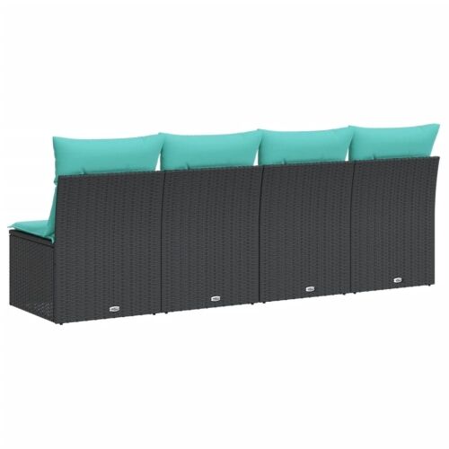 Vrtna sofa s jastucima za 4 osobe, crna, poliratan - Crna 1 4 sjedala Crna Cijena