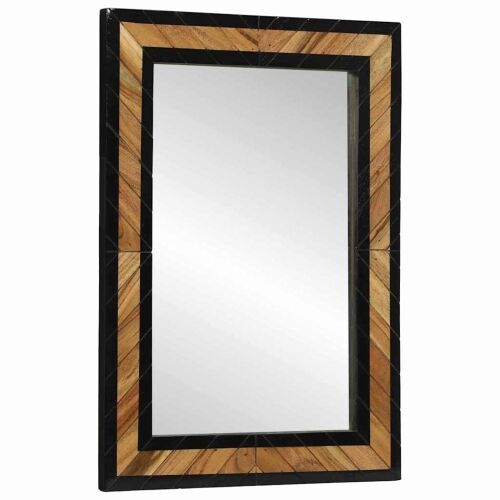 Zidno ogledalo Crna i smeđa 70 x 2 x 70 cm Čvrsto drvo akacije - 70 x 2 x 70 cm Cijena