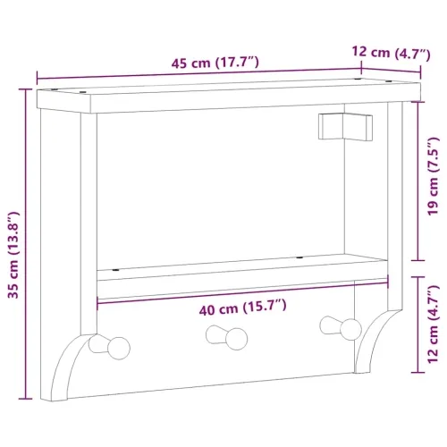 Zidna vješalica za kapute SANDNES 45x12x35 cm Masivno drvo bor - Završna obrada od bagrema Cijena
