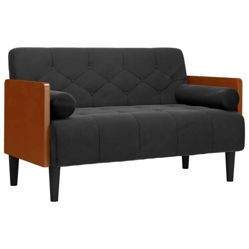 Dvosjed s jastucima, crni, 110 cm, baršun - Crna 1 Crna Cijena